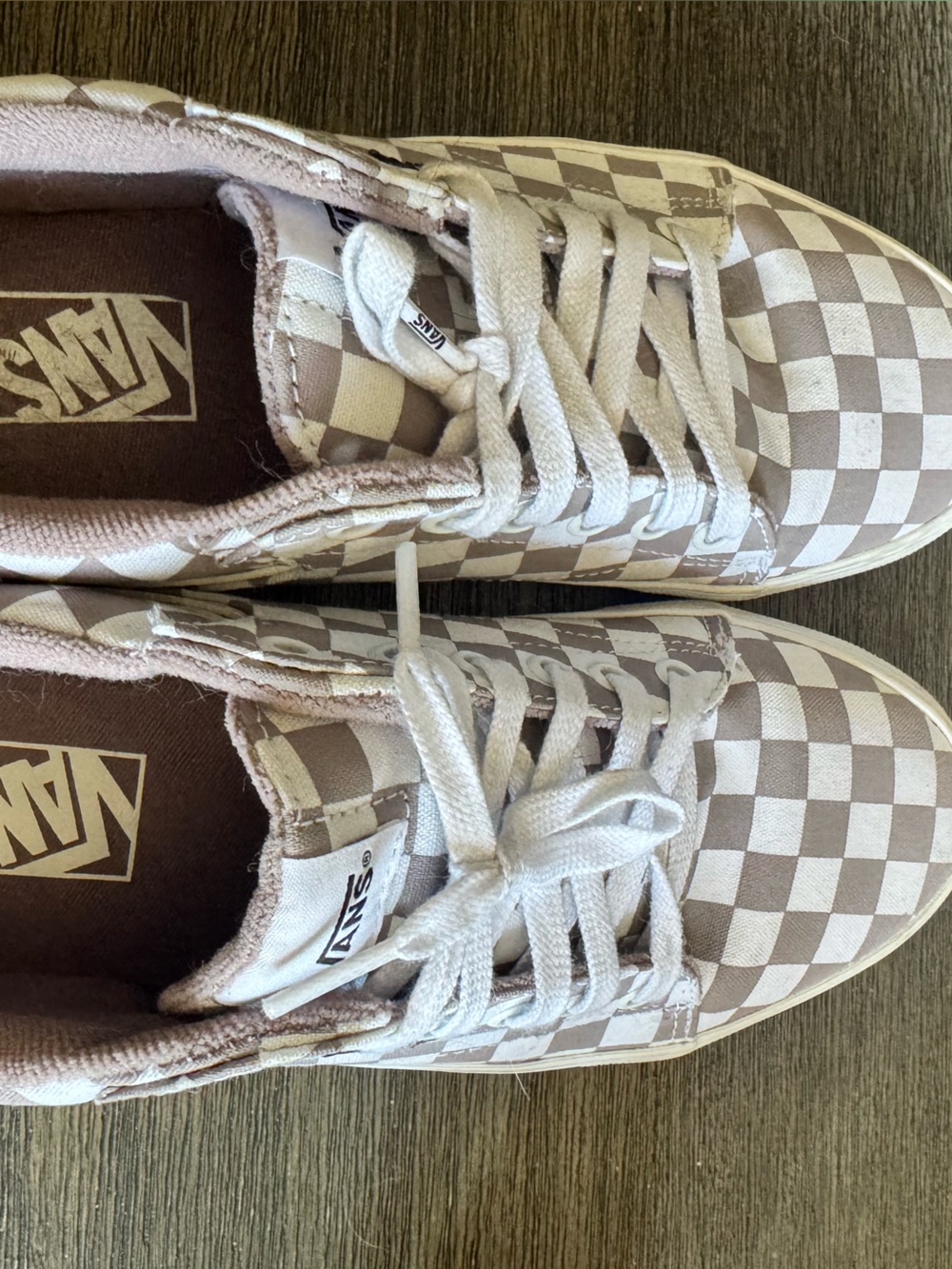 Vans Checkerboard Lace-Up Sneaker - Beige and White